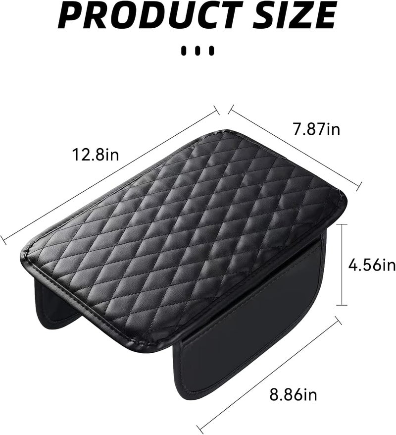 Tioollev Car Armrest Box Cover Diamond Quilted Grade Leather Console Organizer Car with Side Storage Pocket Universal Vehicle Middle Console Cover, Most Vehicle, SUV, Truck. (Black) - Image 3